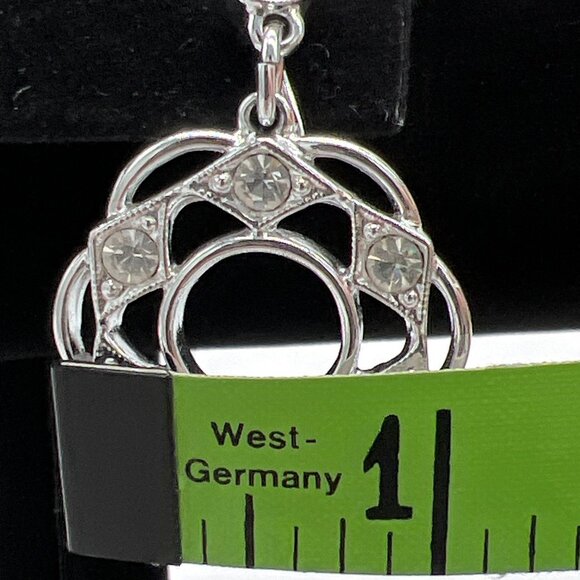 Vintage Silver Tone Swan Pendant & Clip-On Earrings Set With Clear Rhinestones O - Picture 7 of 9